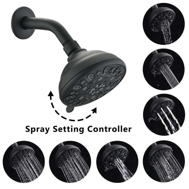 Matte Black high pressure 6-setting 4" shower head - Angle adjustable, clog-proof shower head