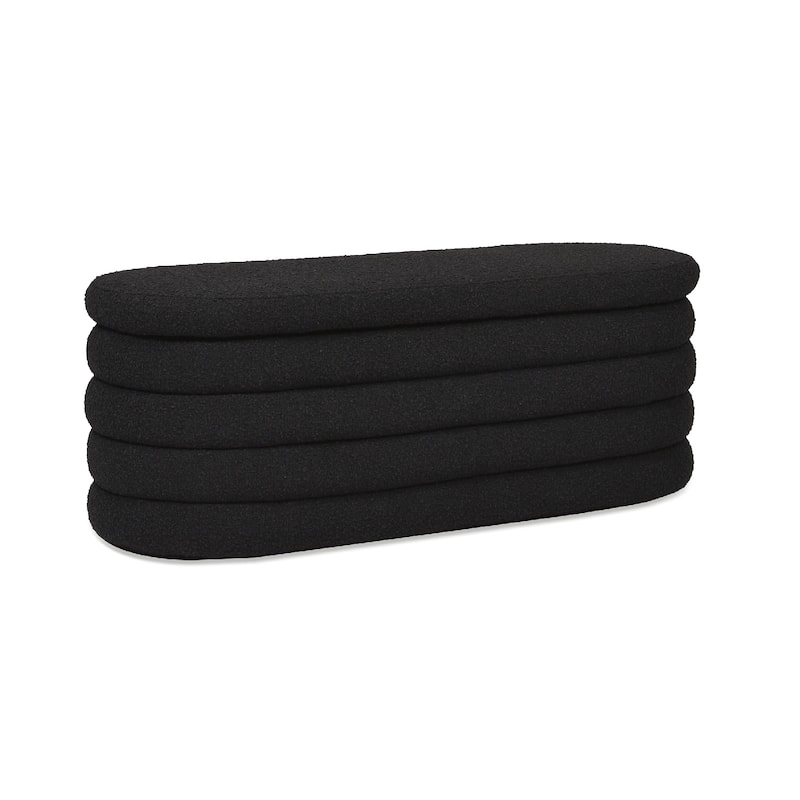 Oval Upholstered End of Bed Bench, Multifunctional Tufted Storage Bench, Shoe Bench with Hidden Storage Compartment