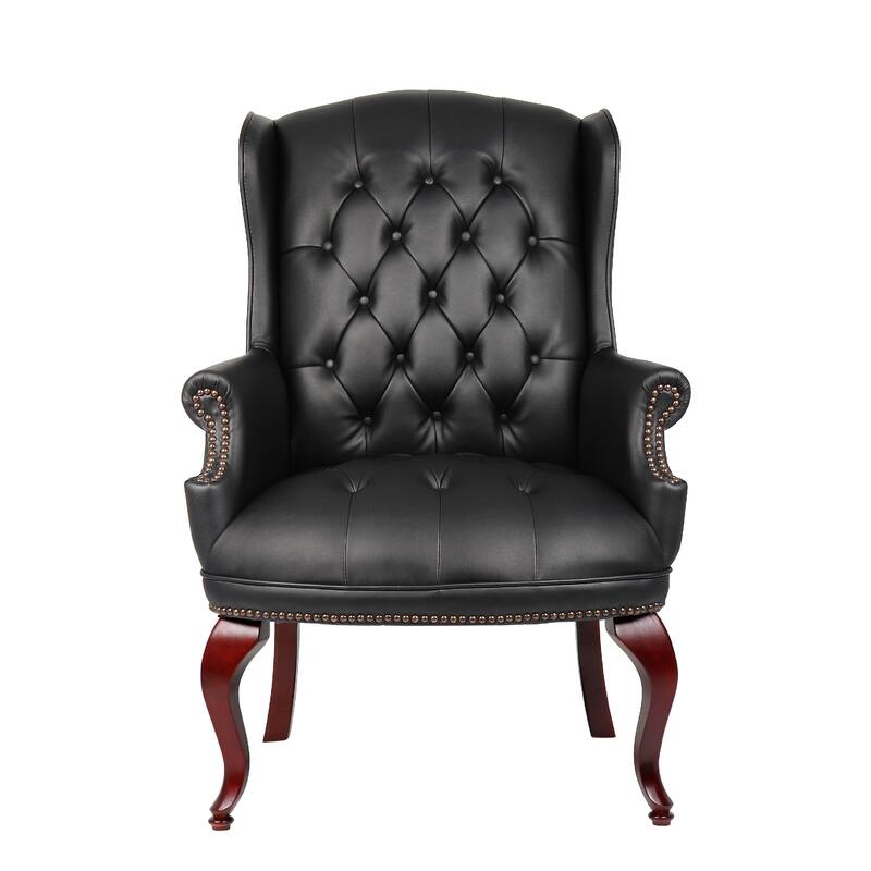 Saily Guest Armchair, Traditional Wingback Design, Black Tufted Vinyl