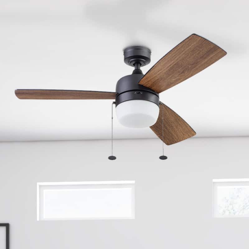 44" Honeywell Barcadero Matte Black Contemporary Indoor LED Ceiling Fan with Light, Pull Chain