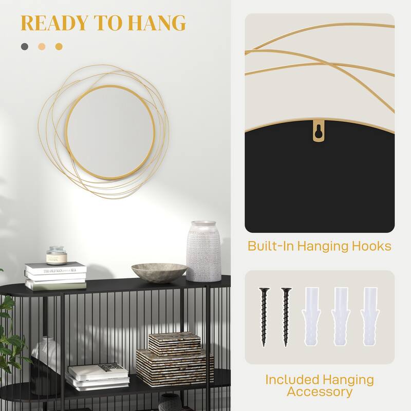HOMCOM Decorative Wall Mirror, 25.6" Circle Mirror Decor, Modern Metal Wall Art for Living Room, Bedroom and Dining Room