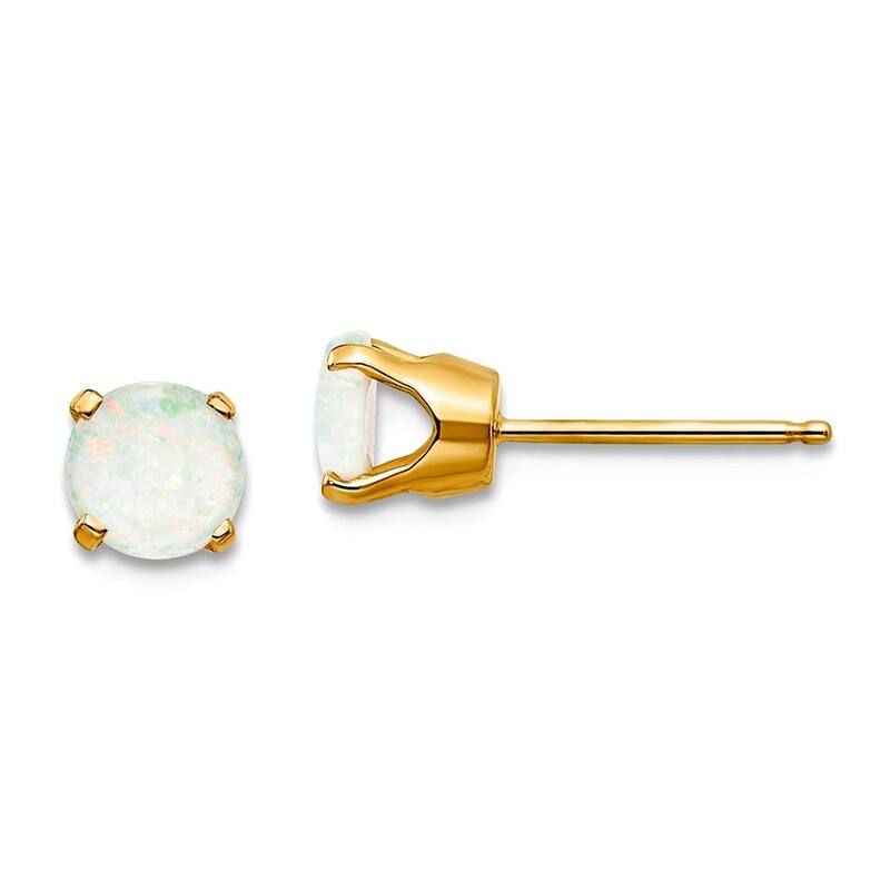 Curata 14k Yellow Gold 5mm Genuine Gemstone Birthstone Stud Earrings - Opal