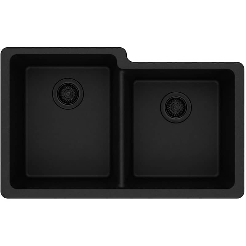Elkay Quartz Classic 33" x 20-1/2" x 9-1/2", Offset Double Bowl Undermount Sink - Black