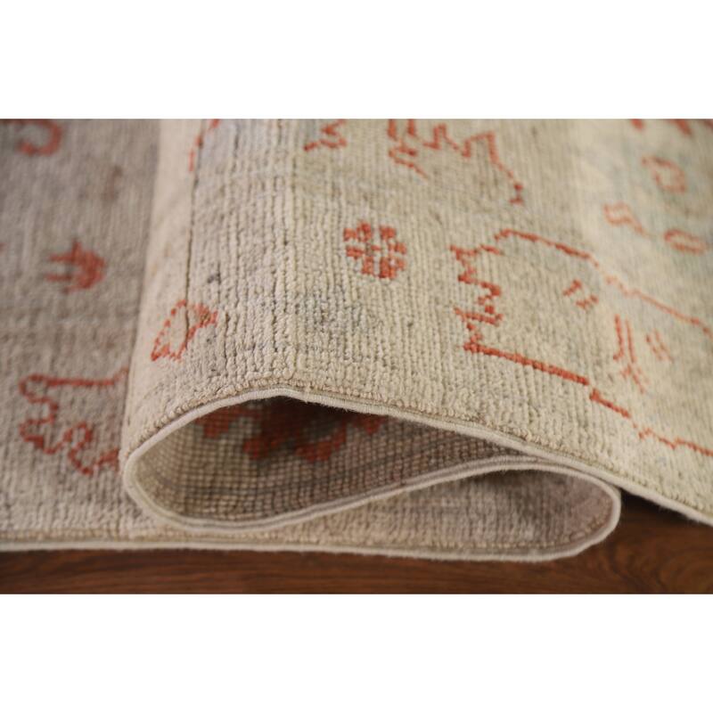 Hand Knotted Oriental 100% Wool Carpet Transitional All-Over Beige & Ivories Oushak Runner Rug - 17' 7'' X 2' 6''