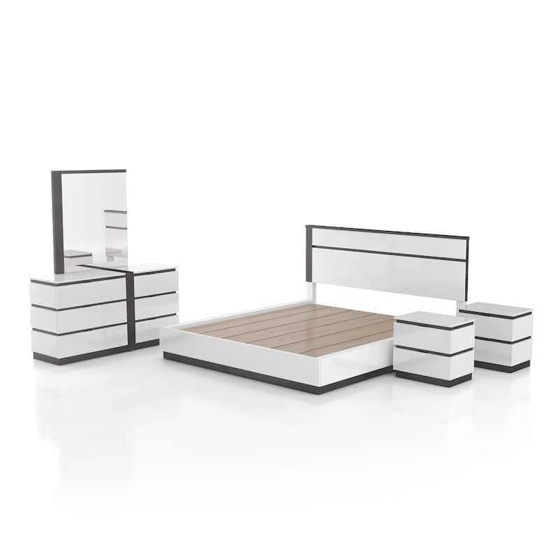 Conjira Modern White Wood 5-Piece Platform Bedroom Set (USB) by Furniture of America