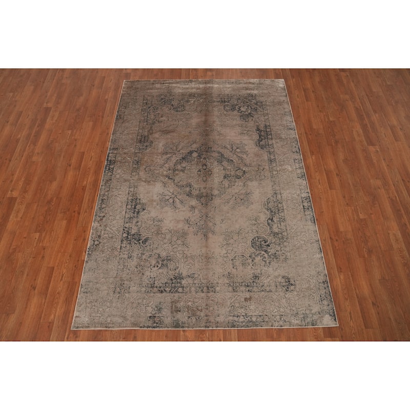 Machine Made Oriental Polyester Carpet Traditional Medallion Brown Tabriz Area Rug - 7' 5'' X 5' 2''