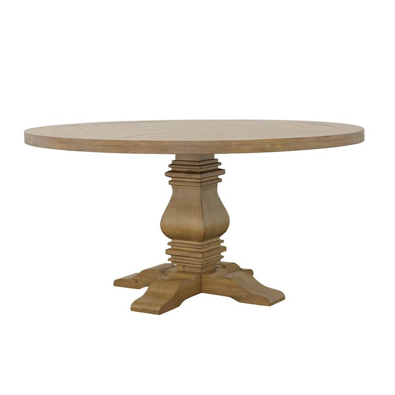 Som 60 Inch Round Dining Table, Cross Pedestal Base, Rustic Smoke Brown