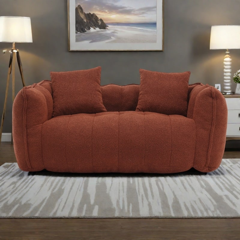 66" Chenille Square Beanbag Sofa with High-Resilience Foam Core, Armrests and Handle