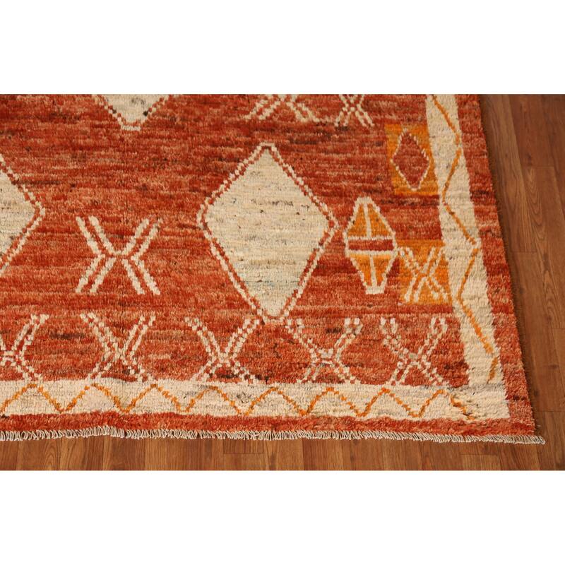 Orange Geometric Moroccan Oriental Rug Handmade Wool Carpet - 6'1" x 8'6"