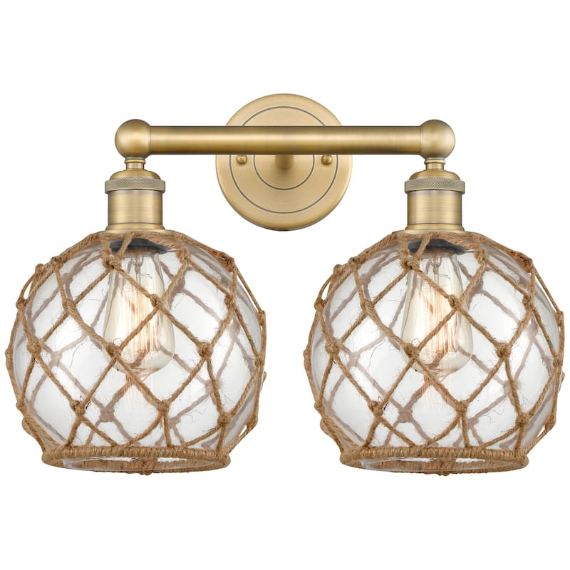 Innovations Lighting 616-2W-13-17 Farmhouse Rope Vanity Farmhouse Rope - Brushed Brass / Clear Glass with Brown Rope