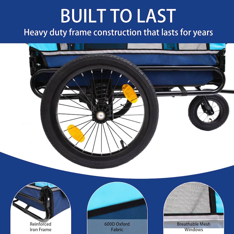Extra Large 2-in-1 Pet Bike Trailer & Stroller - Heavy Duty Dog Carrier with Quick Release Wheels, Ventilation & Storage