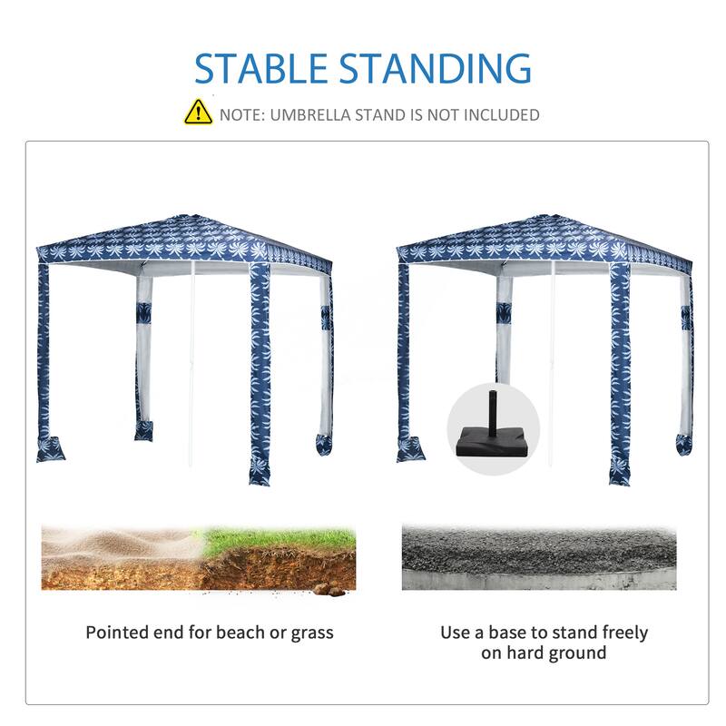 Outsunny Quick Beach Cabana Canopy Umbrella, 6.5' Easy-Assembly Sun-Shade Shelter with Sandbags and Carry Bag, Cool UV50+
