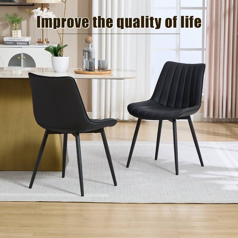 HOMEFUN PU Leather Upholstered Stripes Sturdy Metal Frame Dining Chairs(set of 2)