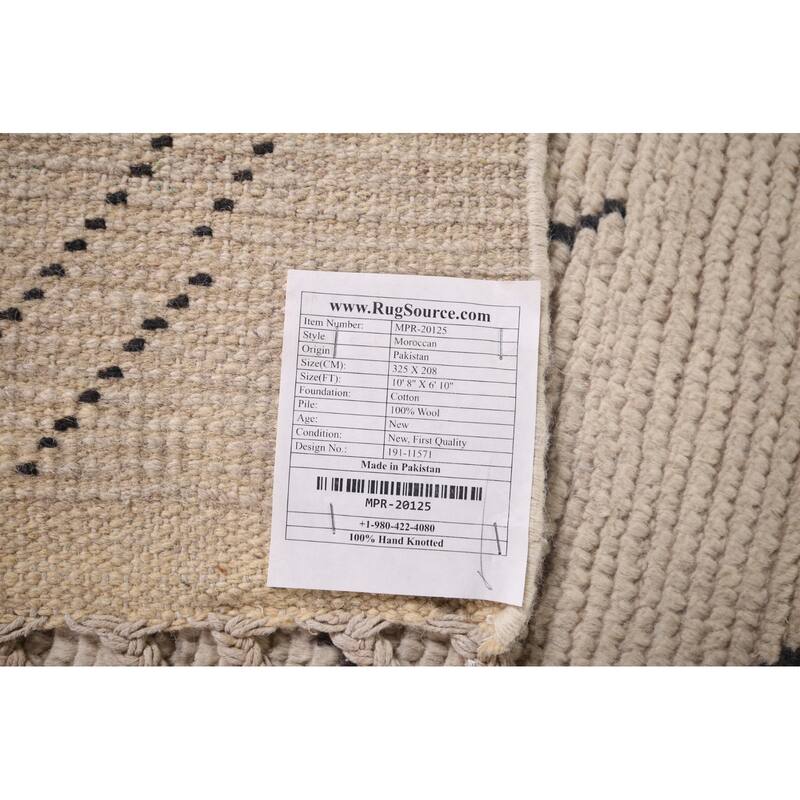 All-Over Ivory Moroccan Modern Area Rug Hand-Knotted Wool Carpet - 6'10"x 10'8"