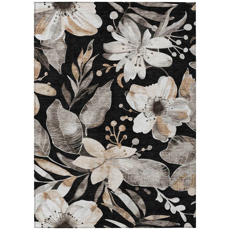 Machine Washable Indoor/ Outdoor Floral Chantille Rug