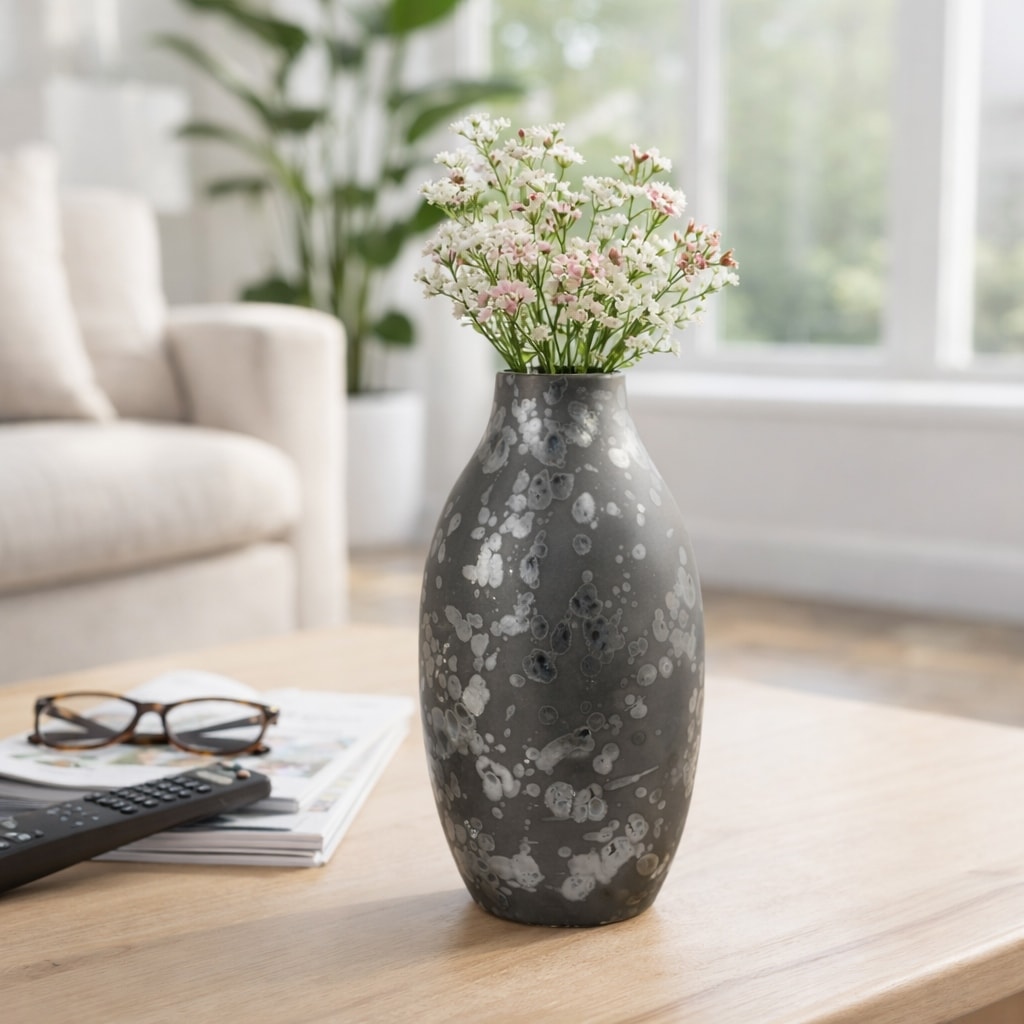 Decorative Vase - Black Ceramic Speckled Finish, 14 in.