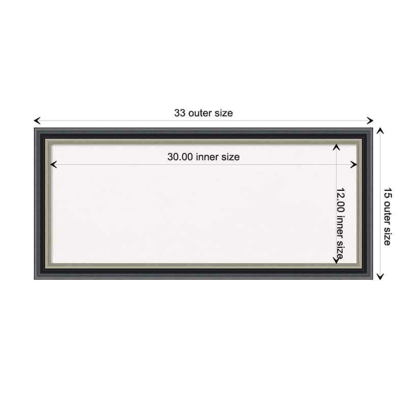 Theo Black Silver Wood Framed White Corkboard Bulletin Board - Board Size 30x12