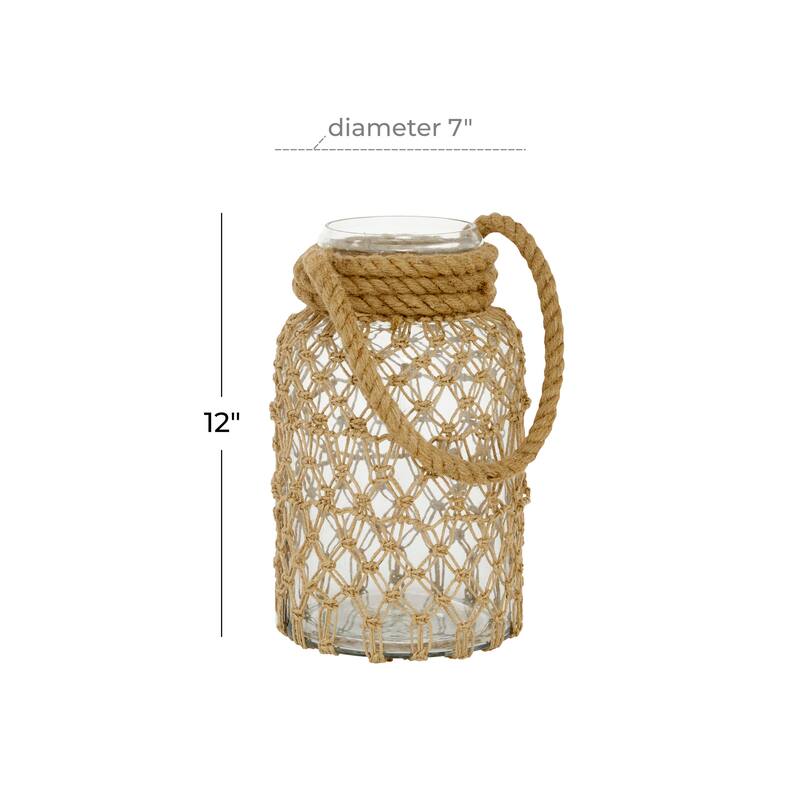 Clear Glass Candle Lantern with Rope Handle