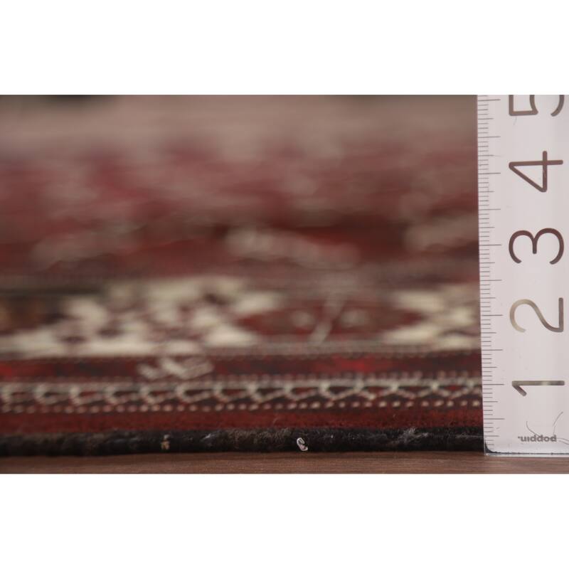 Hand Knotted Oriental 100% Wool Carpet Traditional Geometric Red Bokhara Area Rug - 11' 9'' X 7' 2''