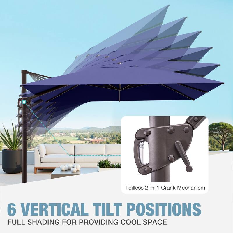 Outdoor 9 x 11 Ft Cantilever Patio Umbrella 360 Degree Rotation with Weight Base