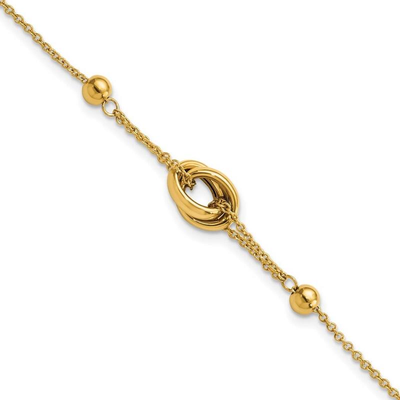 Curata 14k Yellow Gold Polished Bead and Link With .75 In Ext. Bracelet 7 Inch
