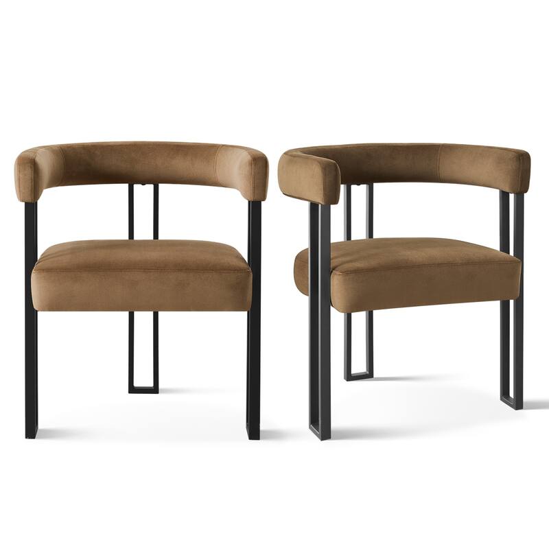 Modern Velvet Upholstered Dining Armchairs with Black Metal Legs (Set of 2/4/6) - Set of 2 - Camel-2-piece