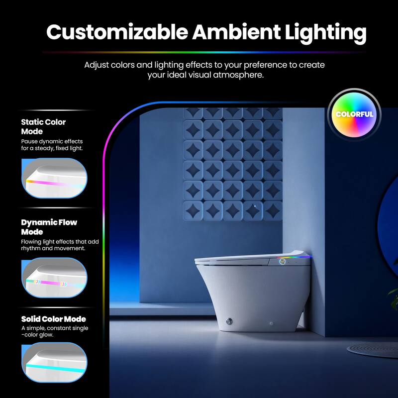 Zarautz Elongated Smart Bidet Toilet Combo with Clean Foam Shield Splash Proof,Heated Seat,Dryer & Foot/Men's flush recognition