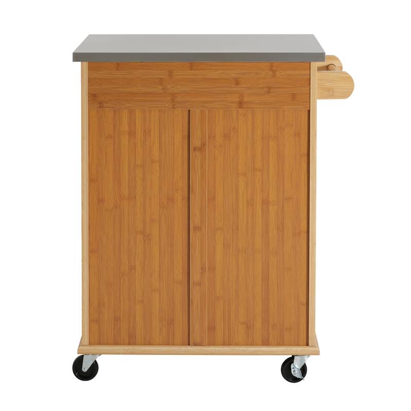 Christopher Knight Home - 29"W Bamboo Outdoor Kitchen Cart with Stainless Steel Top