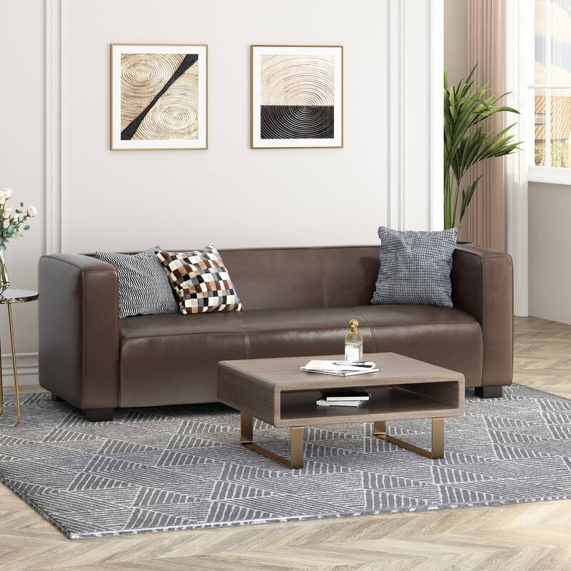 Dark Brown Modern 80.25" 3-seater Tuxedo Arms Sofa with Birch Wood Legs for Living Room