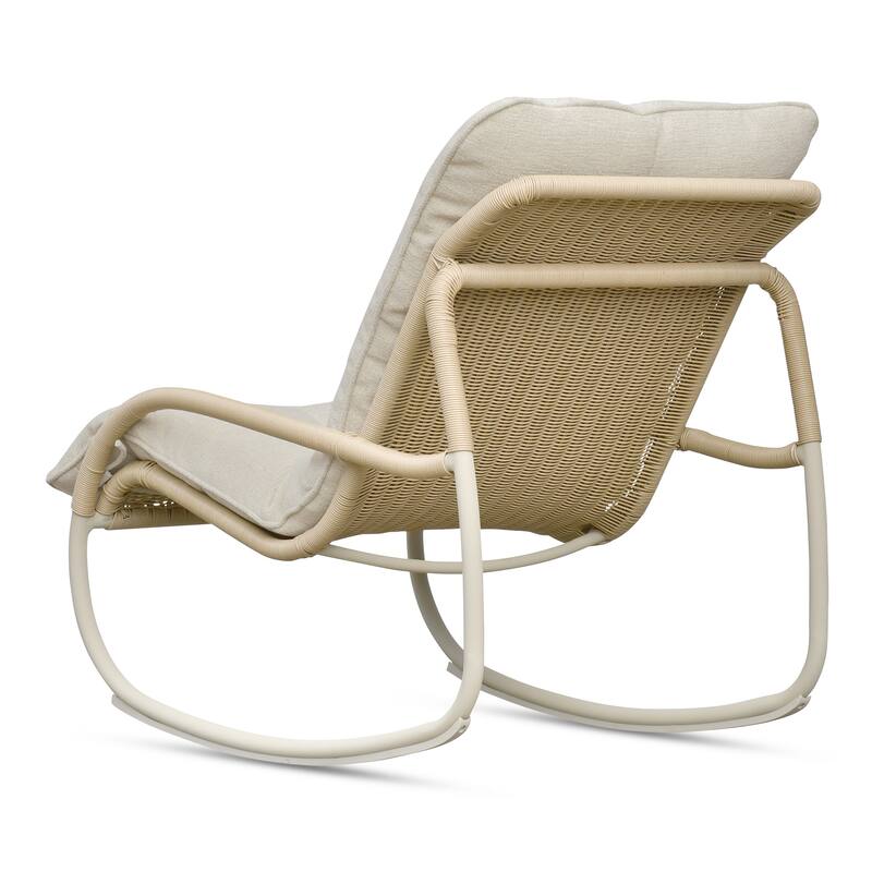 NADAAL STUDIOS Torven Outdoor Rocking Chair, Woven Synthetic Wicker, Aluminium Frame, Brown Cushion, Brown