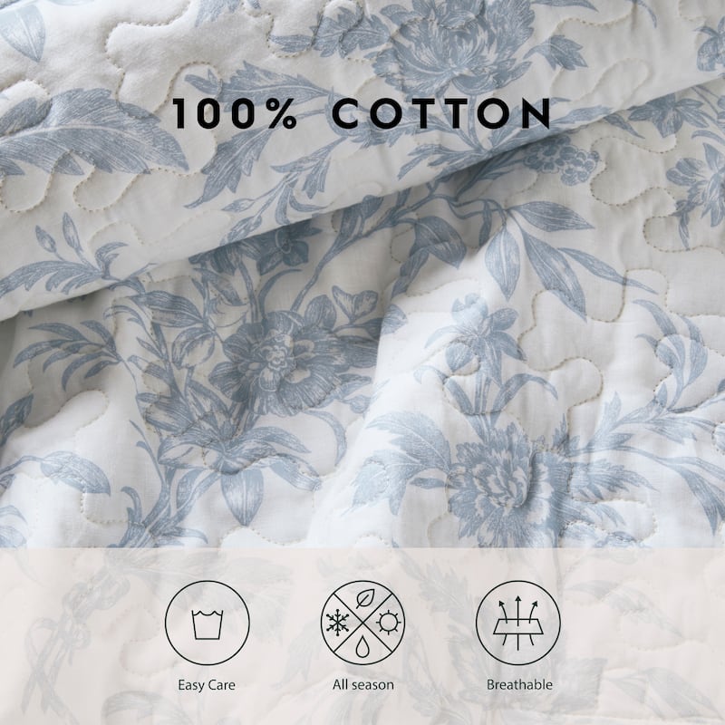 Laura Ashley Amberley Cotton Reversible Blue Quilt Set