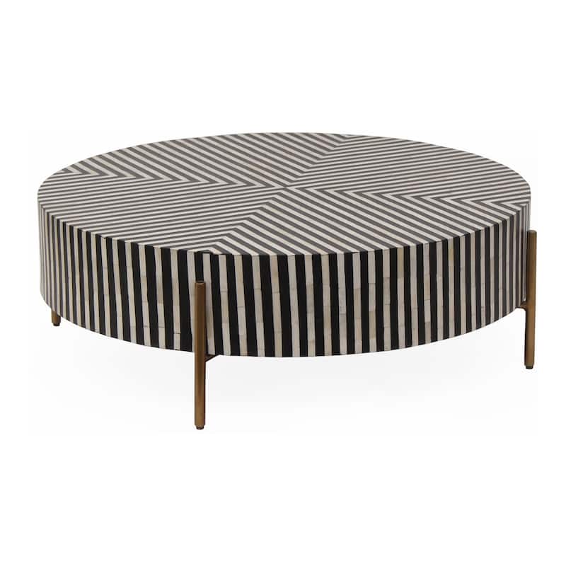 NADAAL STUDIOS Rumi Coffee Table, Round Resin with Camel Bone and Brass-Finished Iron Legs, Small, Multicolor