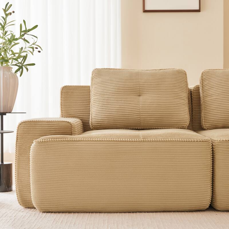 Corduroy Upholstered Boneless Loveseat Couches, Cloud Modular Sectional Sofa, Deep Seat 2 Seater Sofa with Curved Armrest