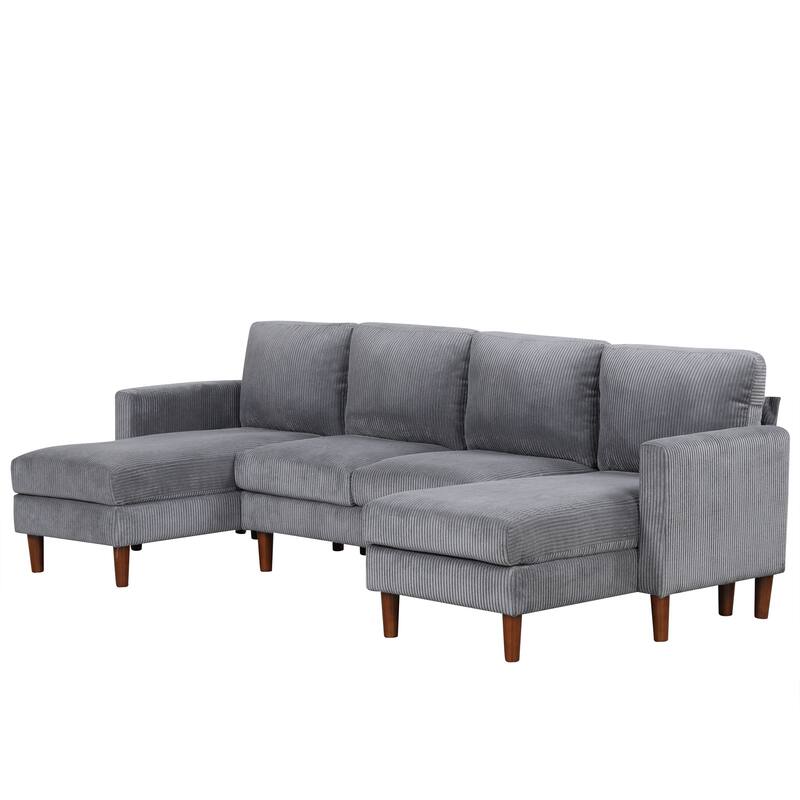 Grey 103'' Versatile U-Shaped 4-Seat Sectional Sofa with 2 Chaises, Solid Wood Legs, and Spacious Seating Areas