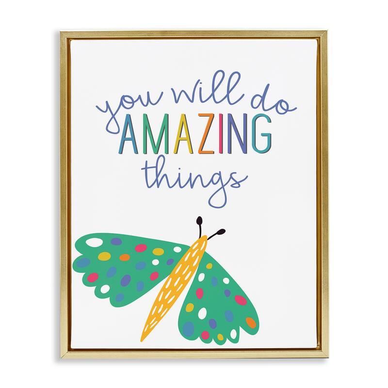 Stupell Amazing Things with Dragonfly Framed Floater Canvas Wall Art Design By Kim Allen - 25 x 31 - Gold