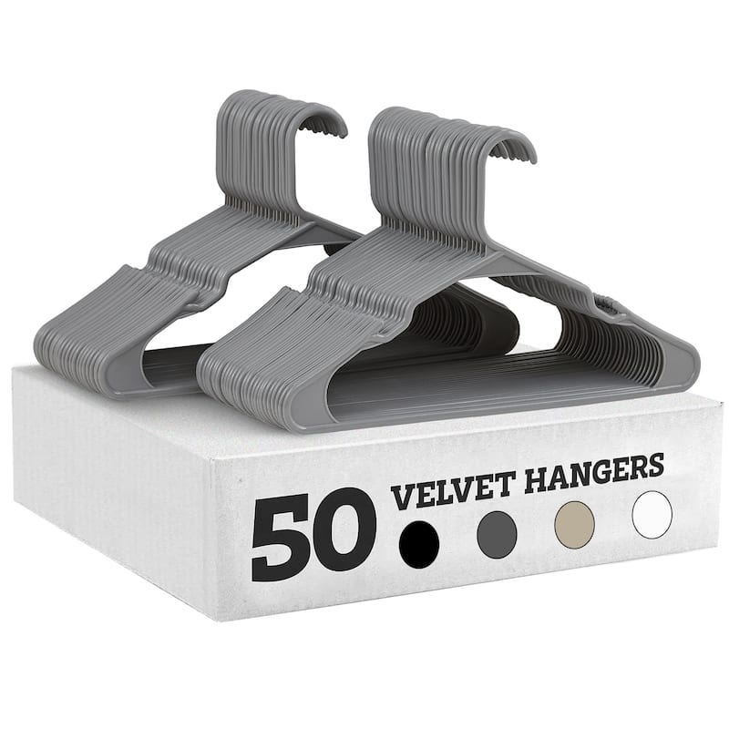 Javlergo 25/50 Pack Plastic Hanger, Space Saving, Sturdy Heavy Duty Clothing Notched Hangers - 50 Pack - Grey