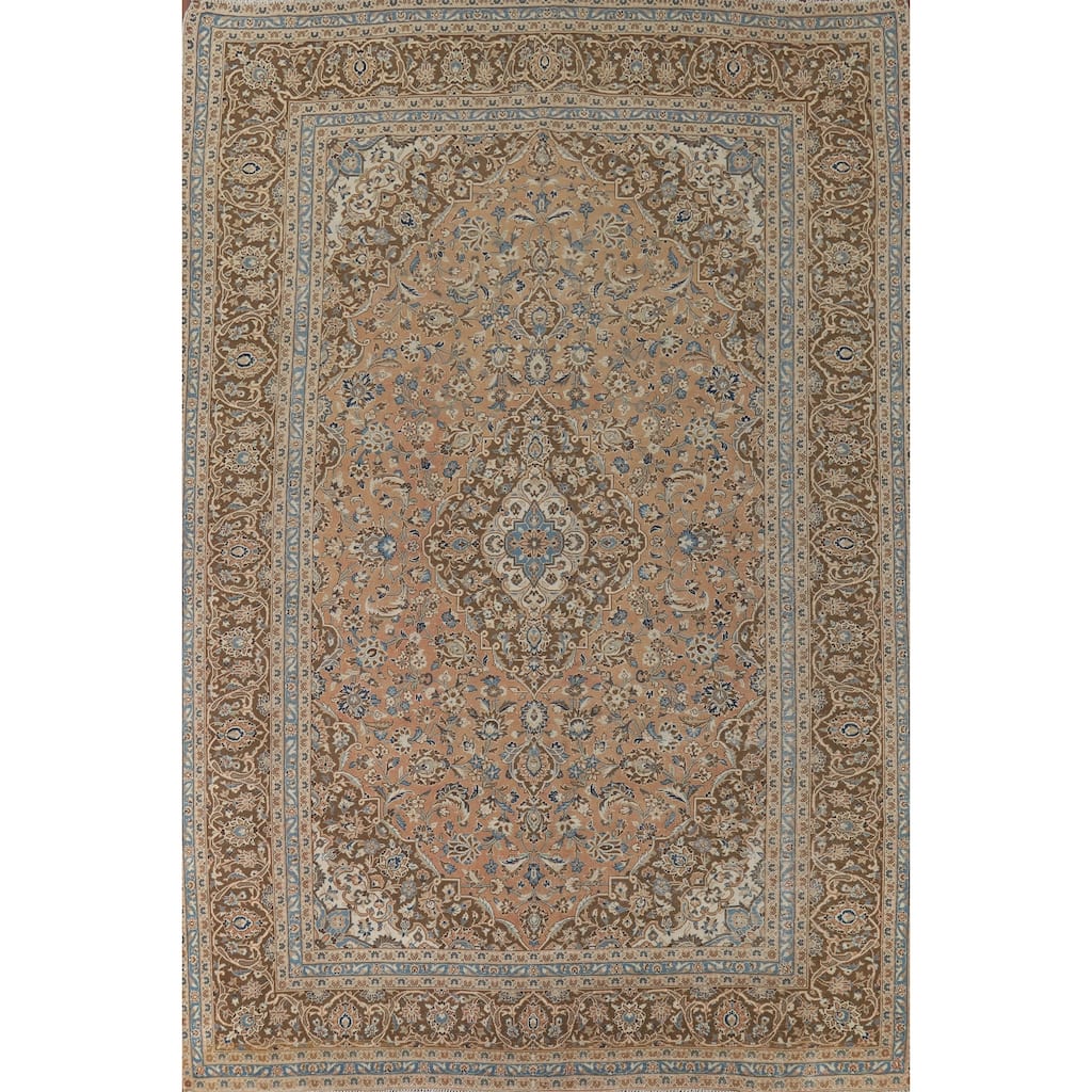 Traditional Mashad Vintage Persian Rug Handmade Orange Wool Carpet - 9'4" x 13'3"