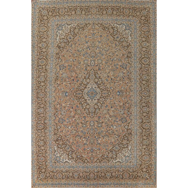 Traditional Mashad Vintage Persian Rug Handmade Orange Wool Carpet - 9'4" x 13'3"