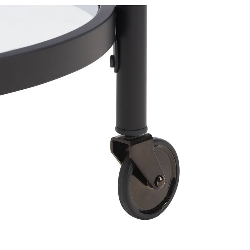 SAFAVIEH Sienna 2 Tier Round Bar Cart-Black Nickel / Glass. - 24" W x 20" D x 34" H