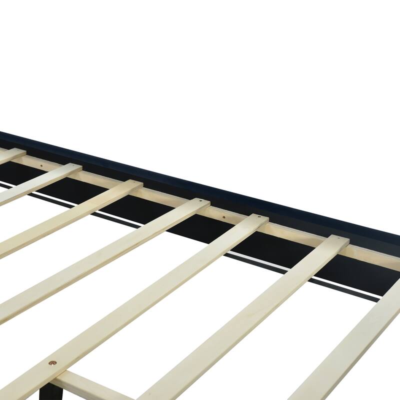 Velvet Upholstered Platform Bed With Pull Point Headboard And Metal Wire Frame
