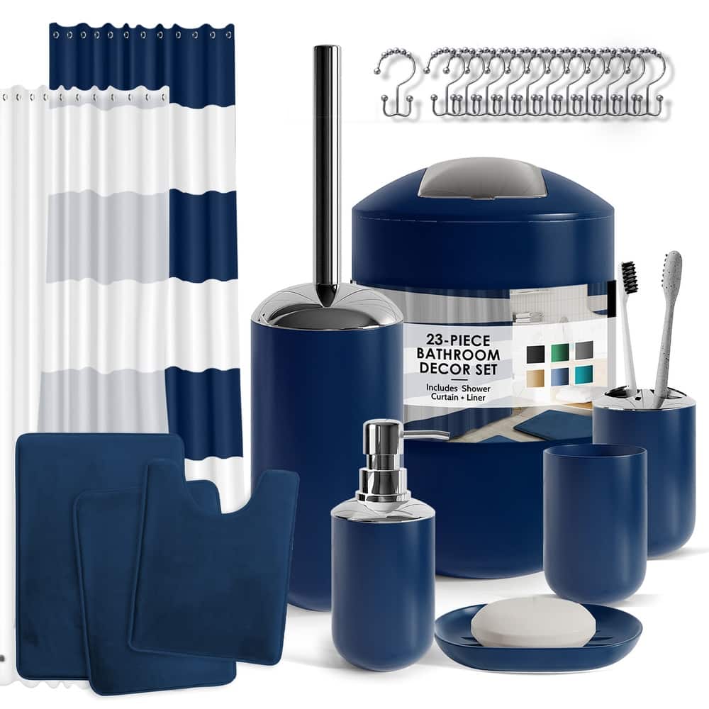 Empyrean 23 Piece Complete Bathroom Accessories Kit With Shower Curtain and Rug Set