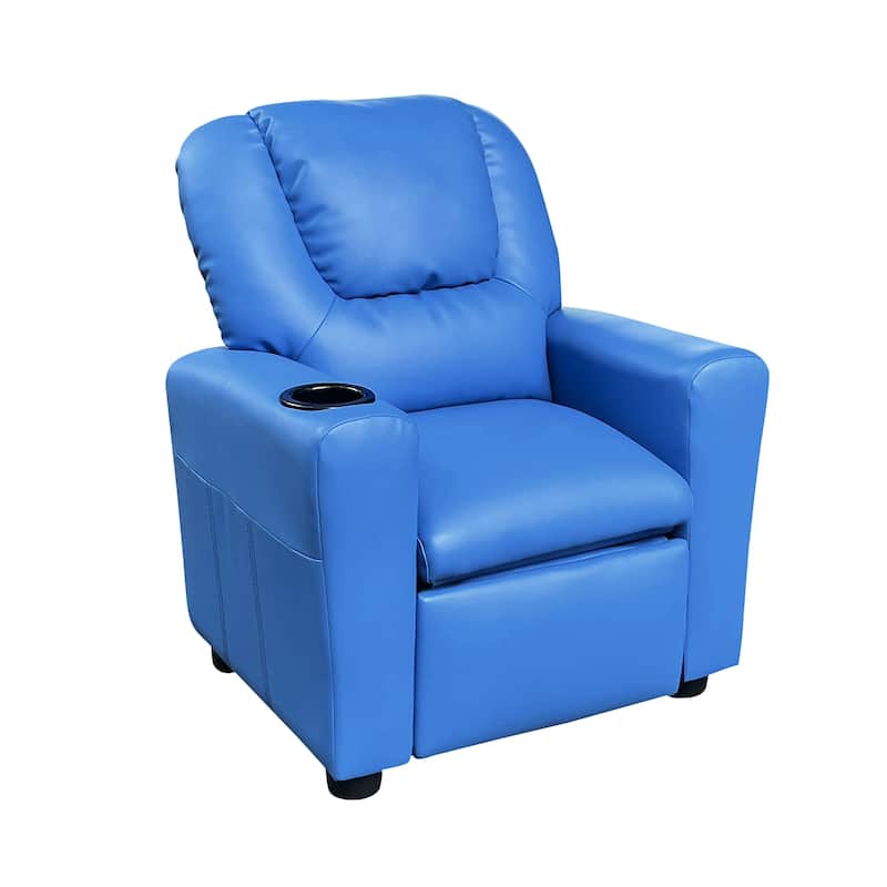 PU Leather Kids Recliner Chair with Cup Holder - Blue