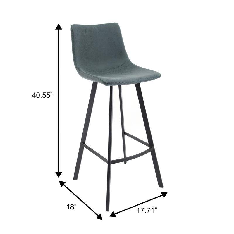 Elland Modern Upholstered Leather Bar Stool with Stainless Steel Legs, Curve Padded Seat, Built-in Footrest, and Plastic Glides