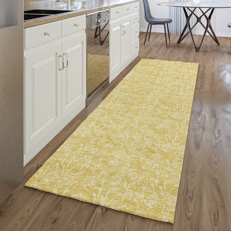 Premium Washable Super Soft Modern Floral Mayfield Rug - Gold - 2' 3" x 7' 6" - Runner