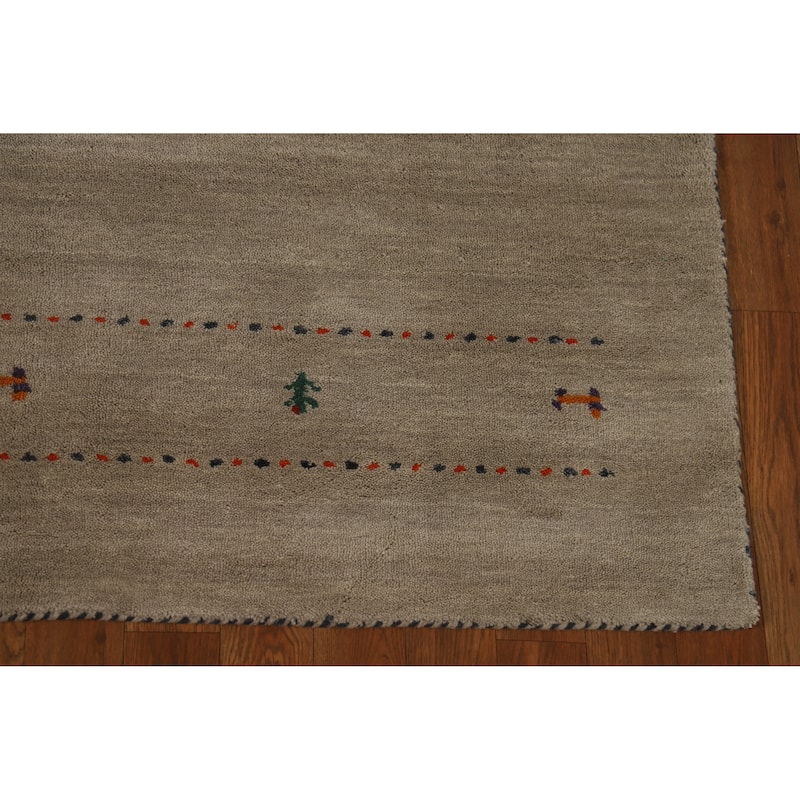 Hand Knotted Oriental 100% Wool Carpet Tribal Animal Pictorial Beige & Ivories Gabbeh Area Rug - 6' 5'' X 4' 7''