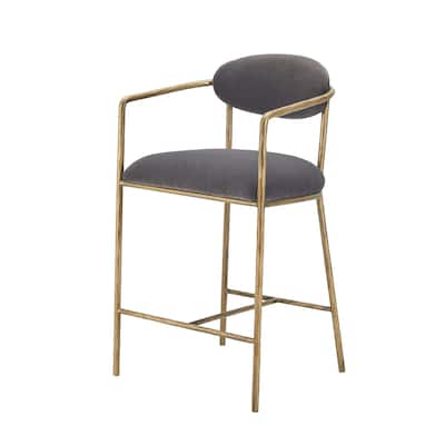 Modrest Baird Modern Grey Velvet & Brass Counter Chair