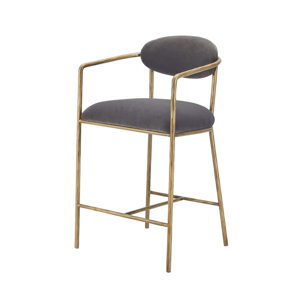 Modrest Baird Modern Grey Velvet & Brass Counter Chair