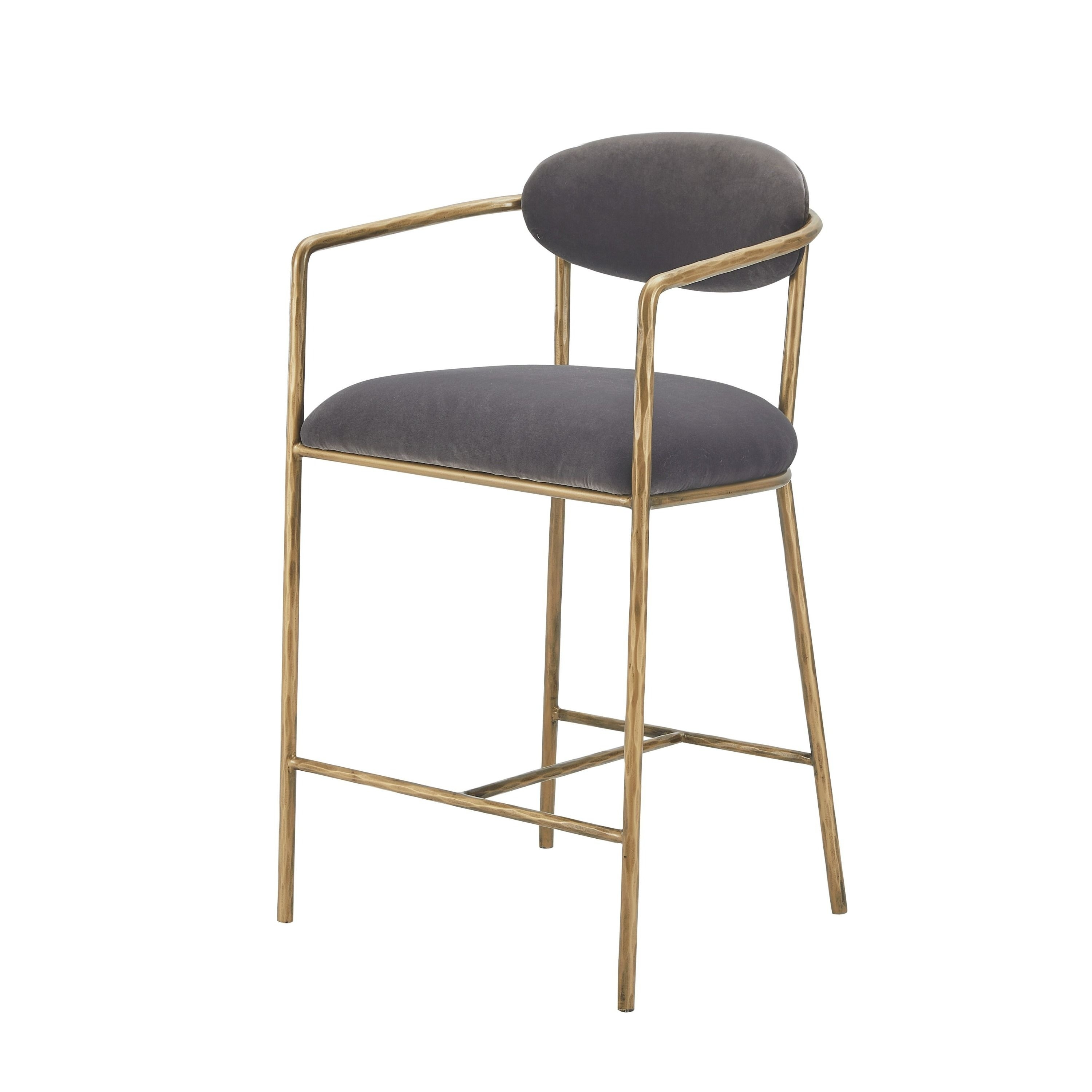 Modrest Baird Modern Grey Velvet & Brass Counter Chair
