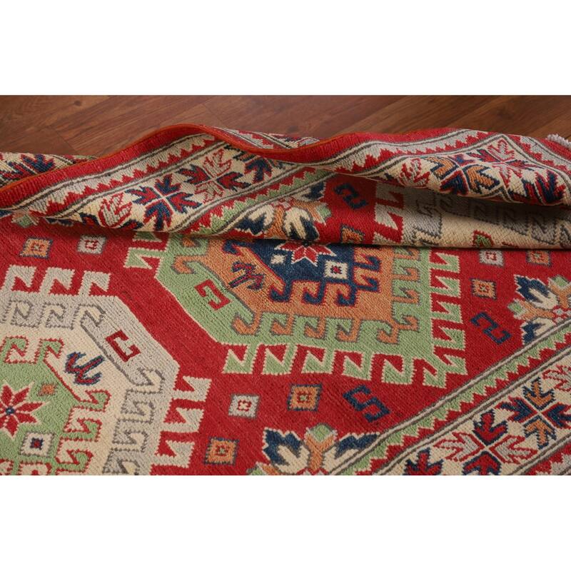 Geometric Kazak Rug Handmade Wool Carpet - 3'2"x 5'0"