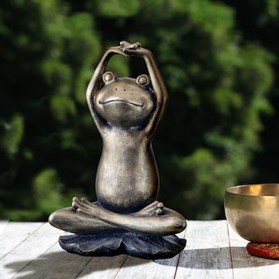 Resin Yoga Frog On Lotus Leaf 8"